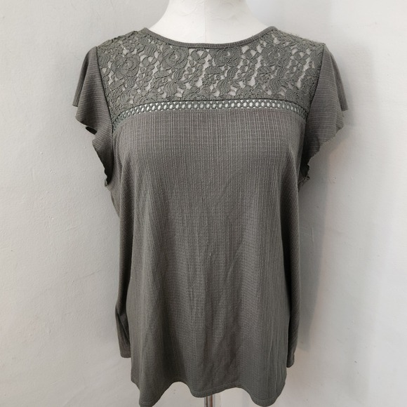 torrid Tops - Torrid Womens Olive Green Ribbed Lace Yoke Flutter Sleeve Top Size 1 Plus L XL‎